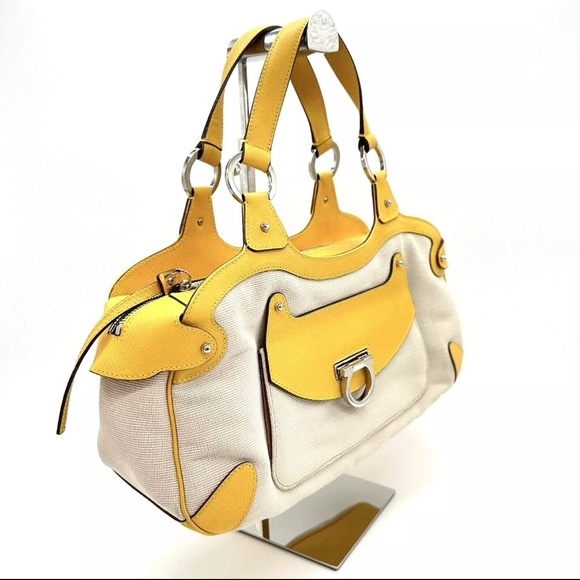 Salvatore Ferragamo Yellow and Cream Shoulder Bag - Picture 3 of 16